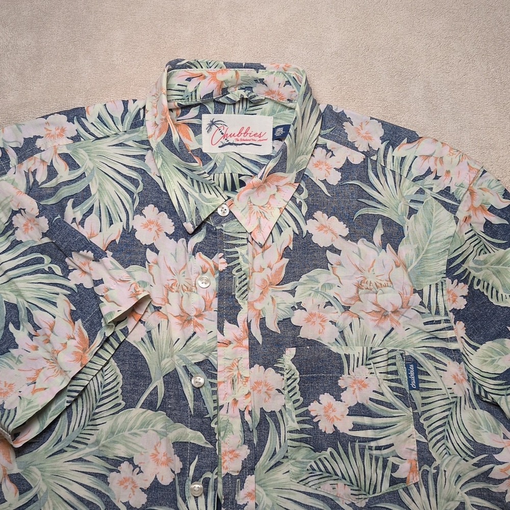 Chubbies Shirt Mens Sz L Tropical Hawaiian Short Sleeve Button Up Reverse Print